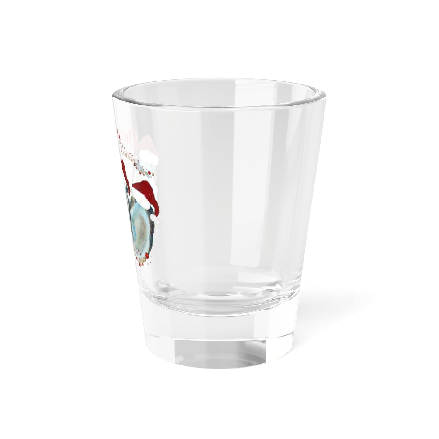 Oysters shooters Holiday festive party barware tropical theme Shot Glass, 1.5oz. Christmas bar shot glasses. Santa oysters.