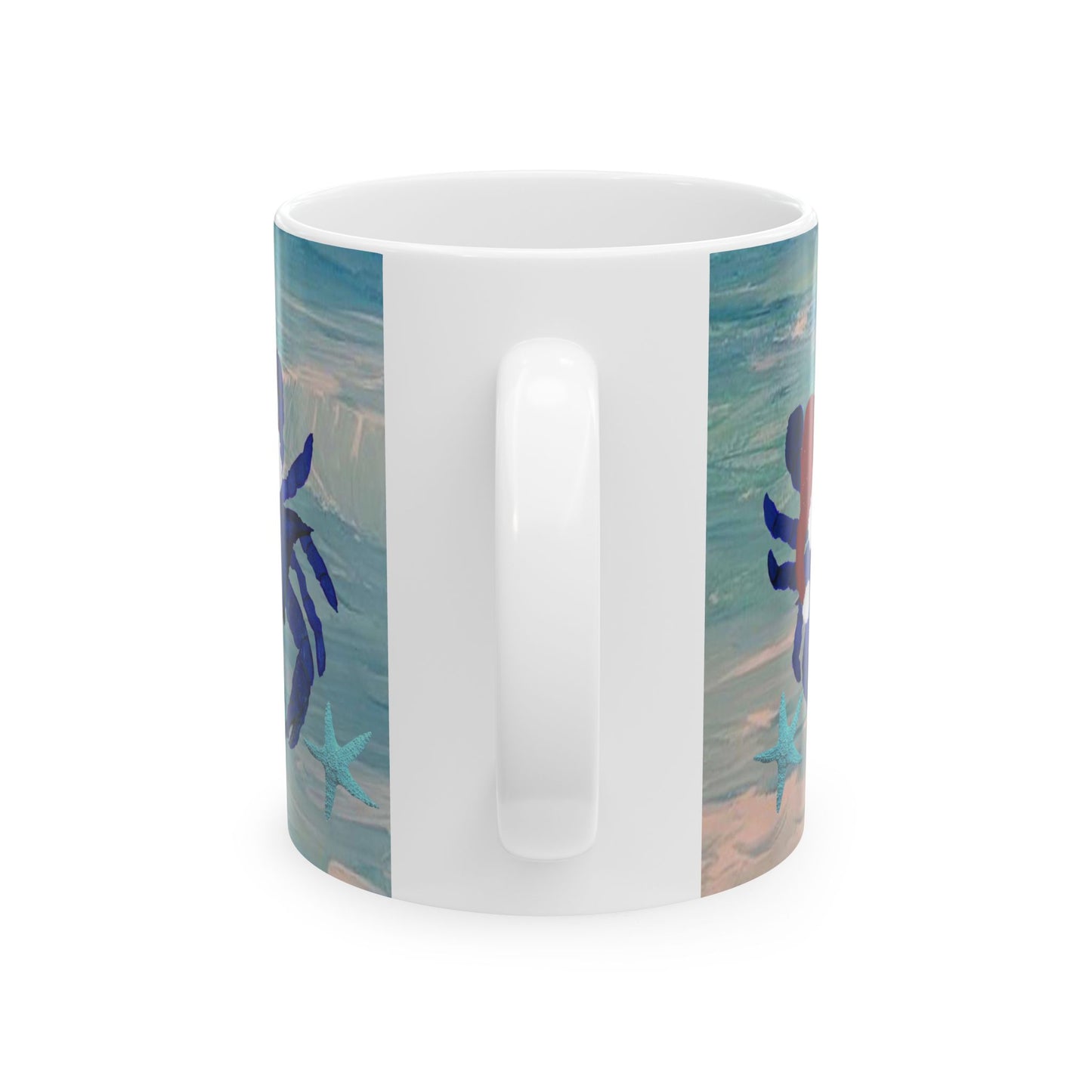 Crabby Christmas blue crab in clearwater beach coastal Holiday party Ceramic Mug (11oz, 15oz) - Coffee Cup - Funny Christmas Gift mug.