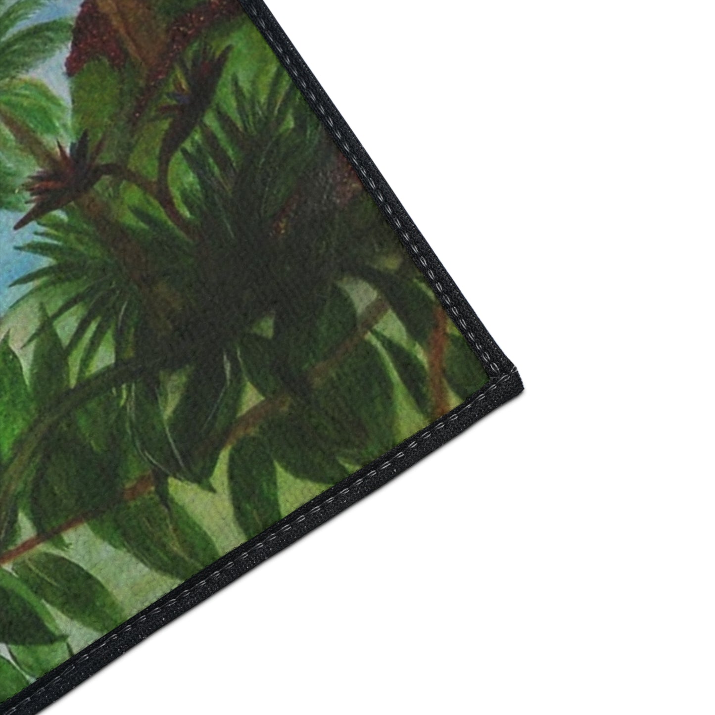 Aqua beach palm trees tropical theme coastal door floormat for indoor or outdoor with Non-Skid Backing, 5 Sizes Available