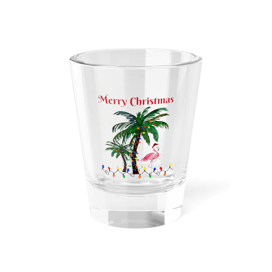 Flamingo Christmas and Holiday palm trees festive party barware tropical theme Shot Glass, 1.5oz