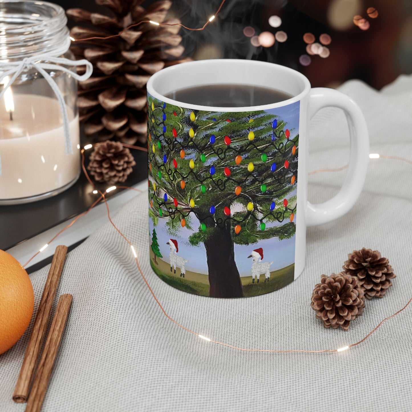 Sheep Country home Holiday Christmas Ceramic Mug (11oz, 15oz) - Holiday Coffee Cup - Great Christmas Gift. Farm house gift.