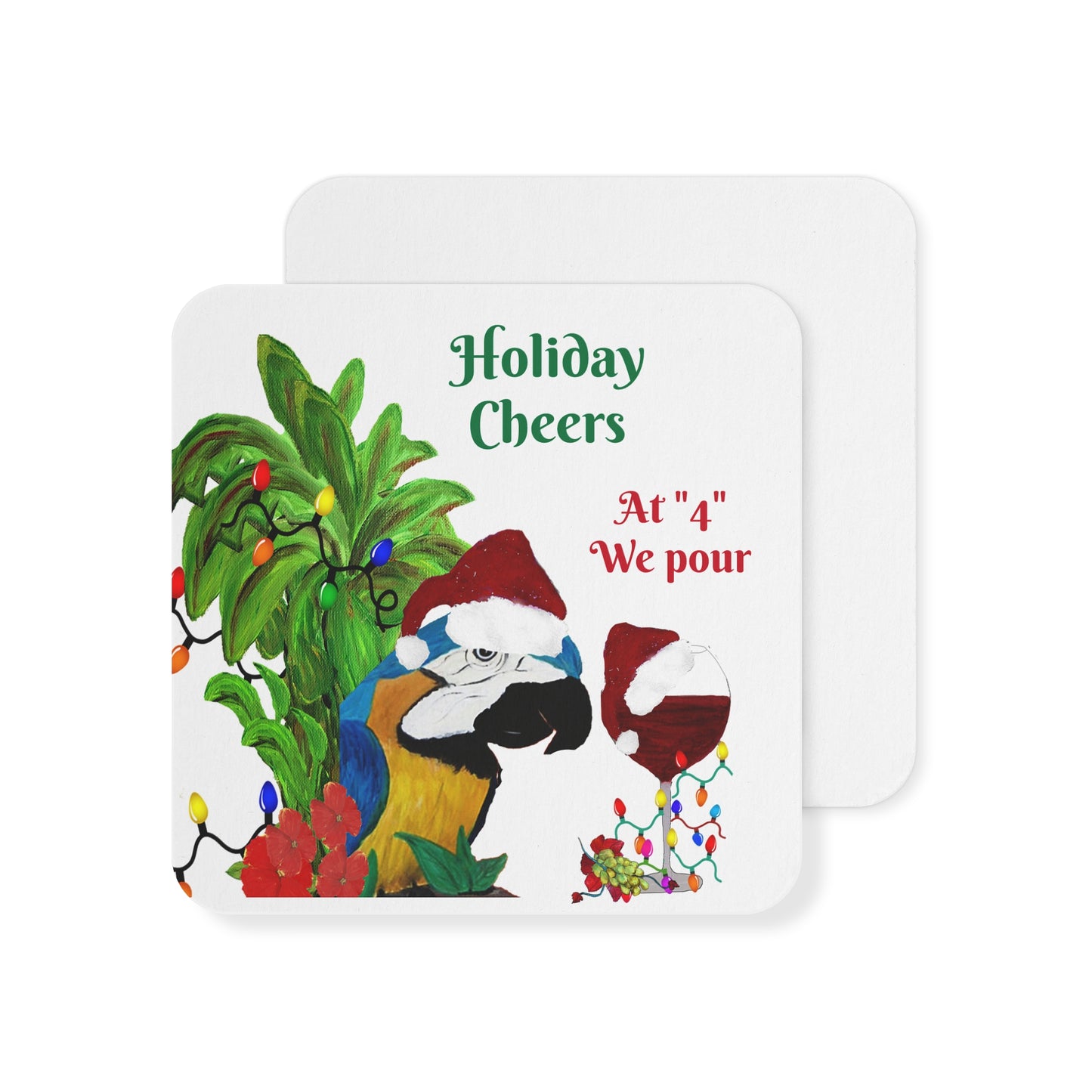 Holiday wine fextive Christmas Coasters Set Parrot Head wine Party Bar Hardboard (50 or 100 pcs) Size 4 x 4 inches.