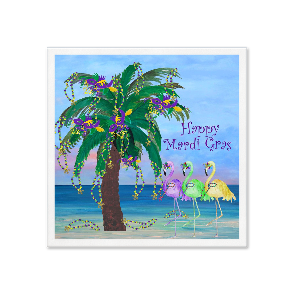 Mardi Gras Flamingos And Plam Tree Beach Party Paper Cocktail Or Luncheon Napkins.