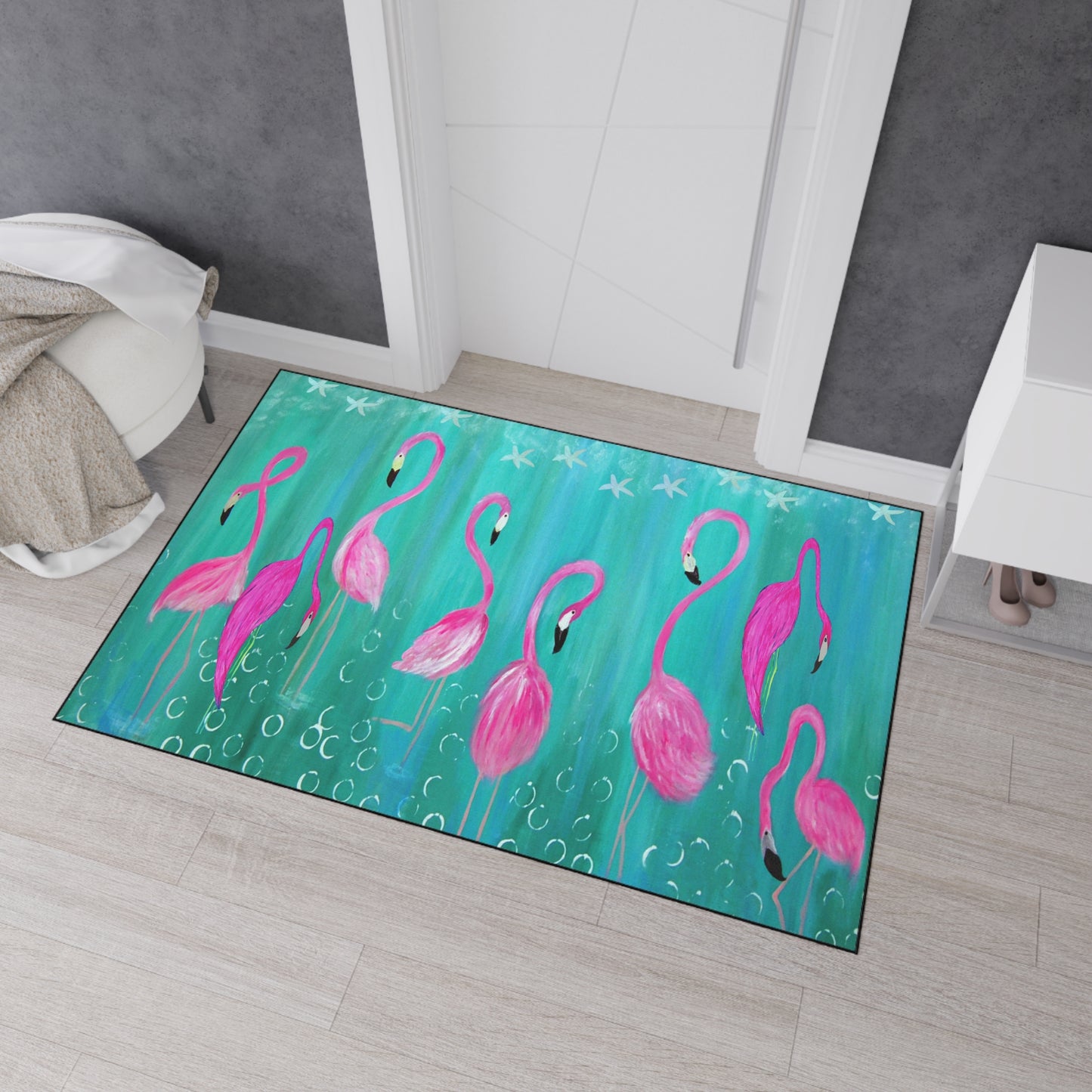 Coastal Flamingos tropical birds door floormat beach Home Rug with Non-Skid Backing