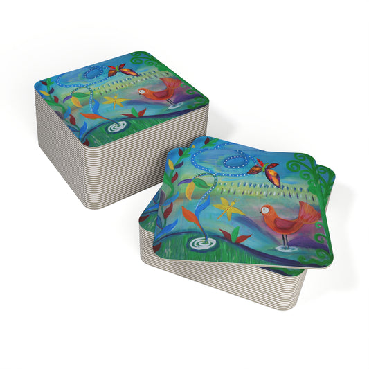 Bird Bath Garden Artistic Coasters - Nature-Inspired Drink Coasters for Home Decor, Housewarming Gift,Party Supplies, Eco-Friendly