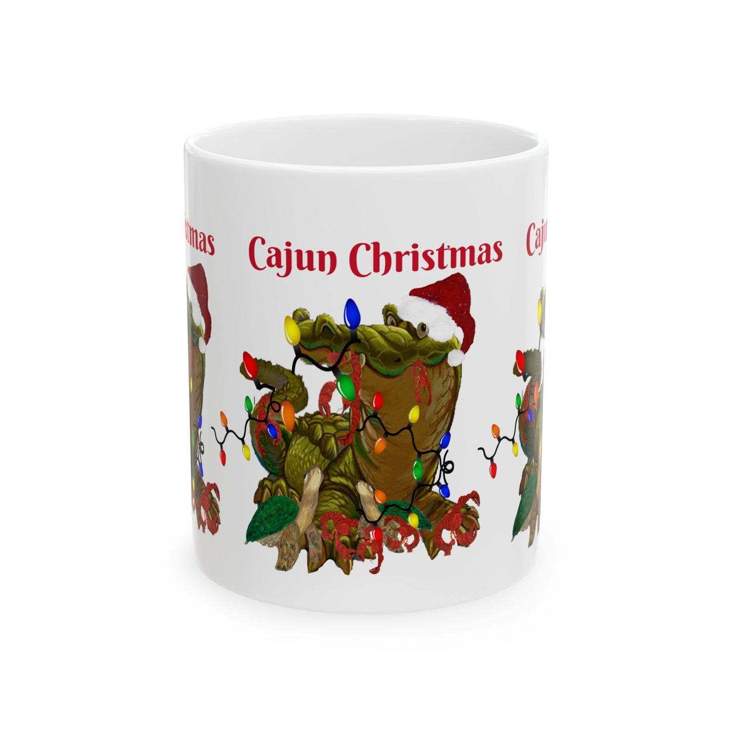 Cajun Christmas on the bayou Santa alligator Ceramic Mug (11oz, 15oz) - Coastal Holiday Coffee Cup - Great Christmas Gift