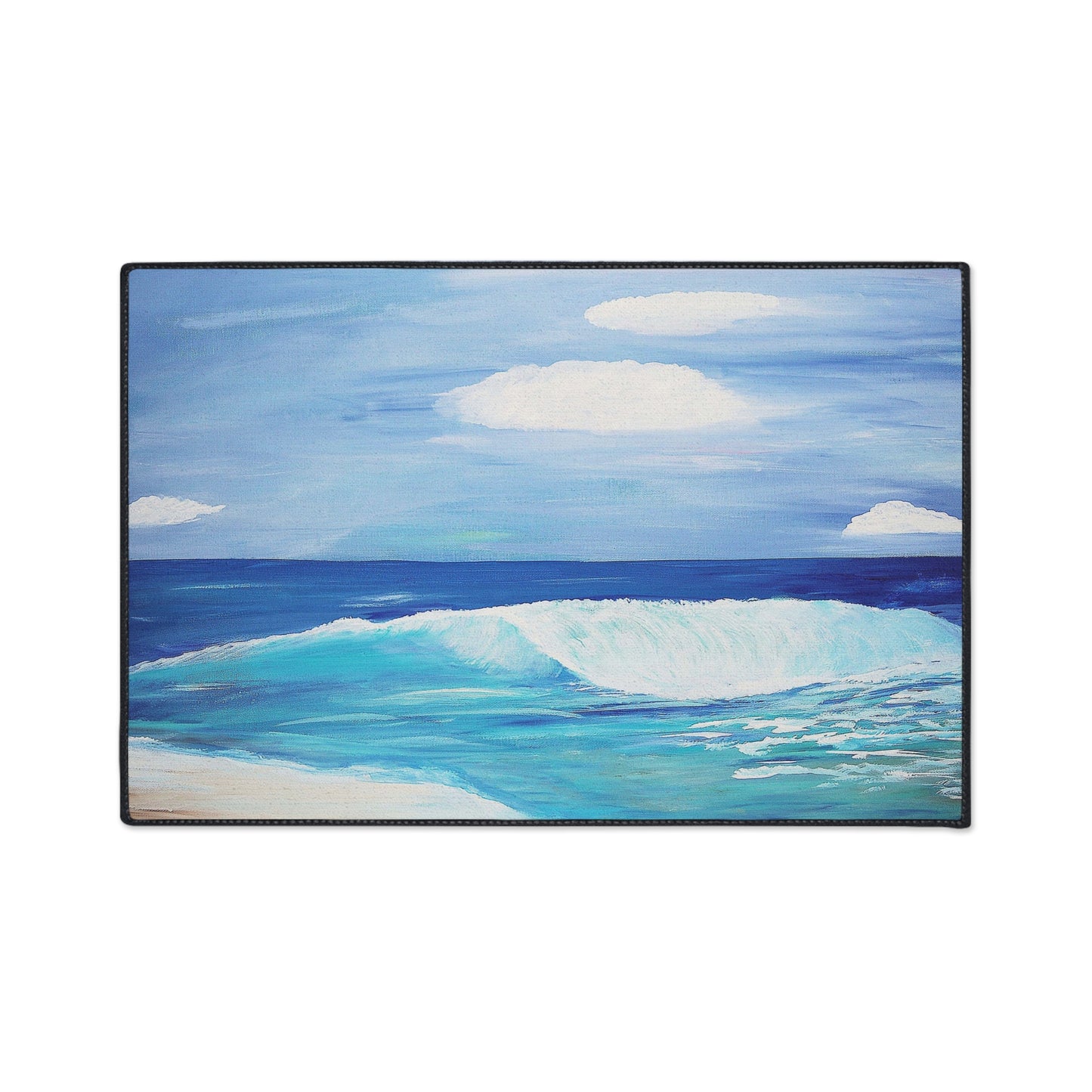 Floor Mat - Coastal Beach Wave Theme with Non-Skid Backing, 5 Sizes Available