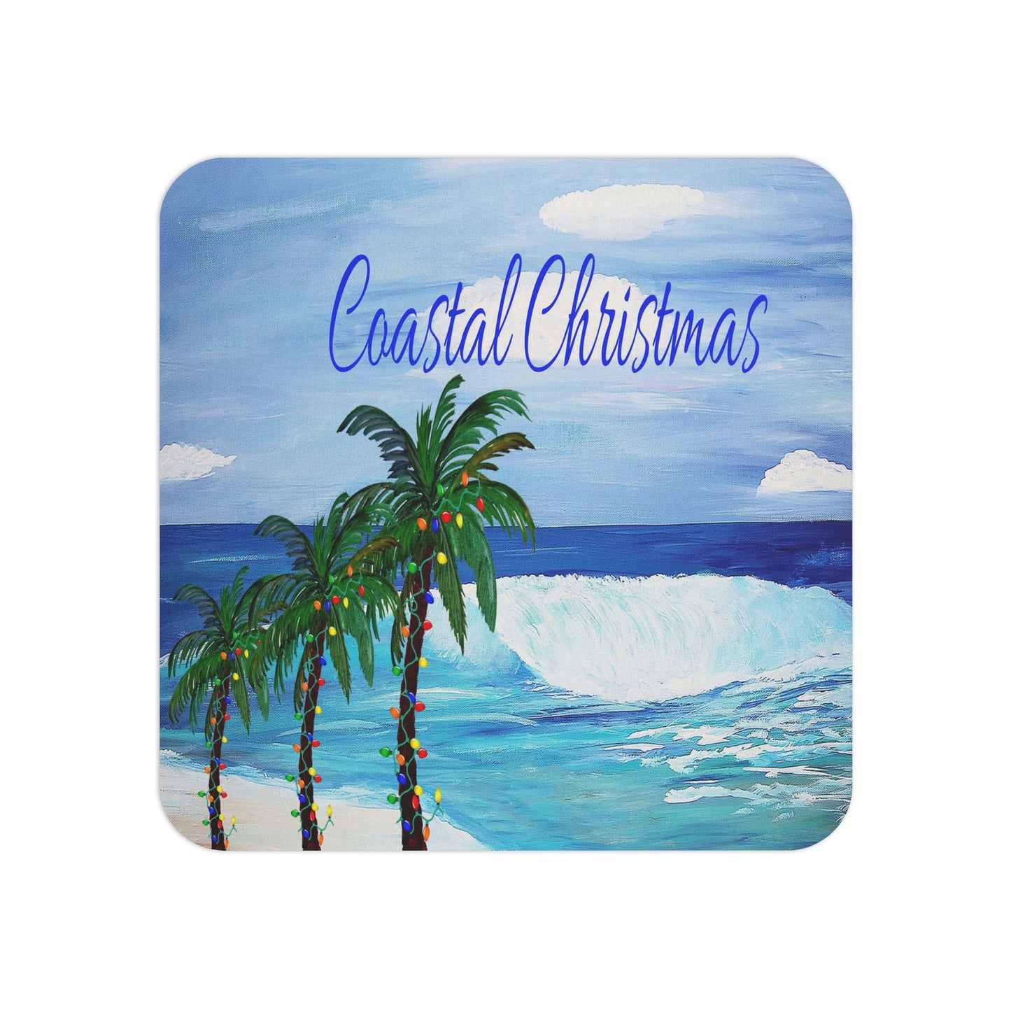 Coastal Christmas tropical Holiday party Coasters Set Hardboard (50 or 100 pcs) Size 4 x 4 inches.