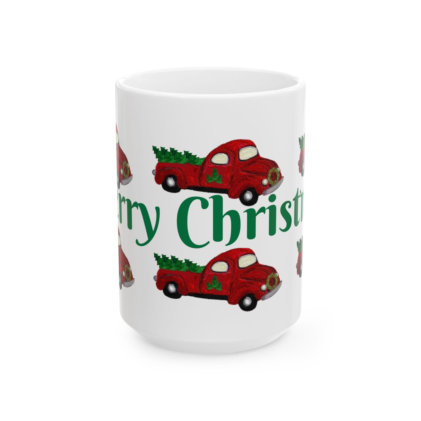 Red country pick up truck  Christmas Ceramic Mug (11oz, 15oz) - Coastal Holiday Coffee Cup - Great Christmas Gift