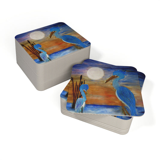 Blue Heron Bayou Beautiful Bird Art Coasters, Set of 50 or 100, Ideal for Home Decor, Gift for Bird Lovers, Unique Table Accessory