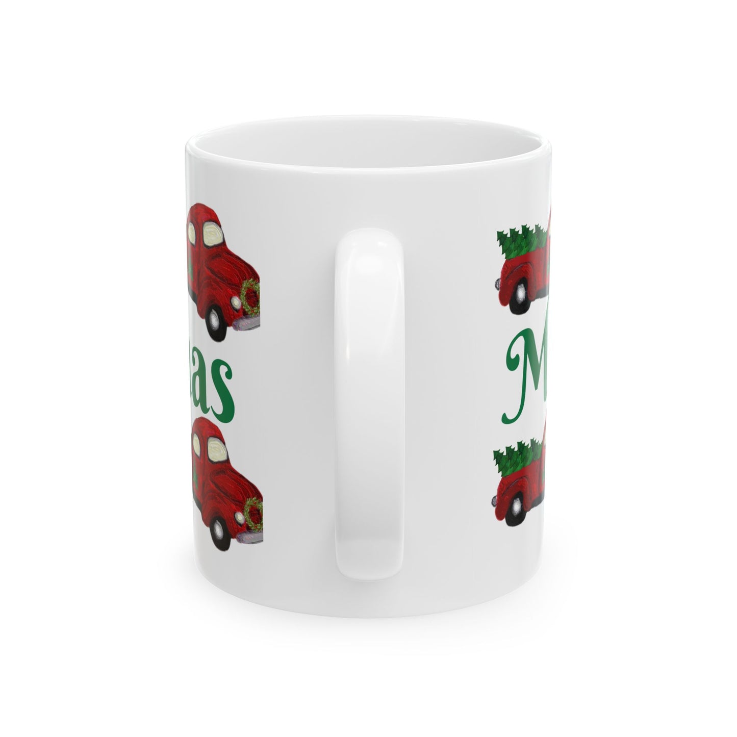 Red country pick up truck  Christmas Ceramic Mug (11oz, 15oz) - Coastal Holiday Coffee Cup - Great Christmas Gift