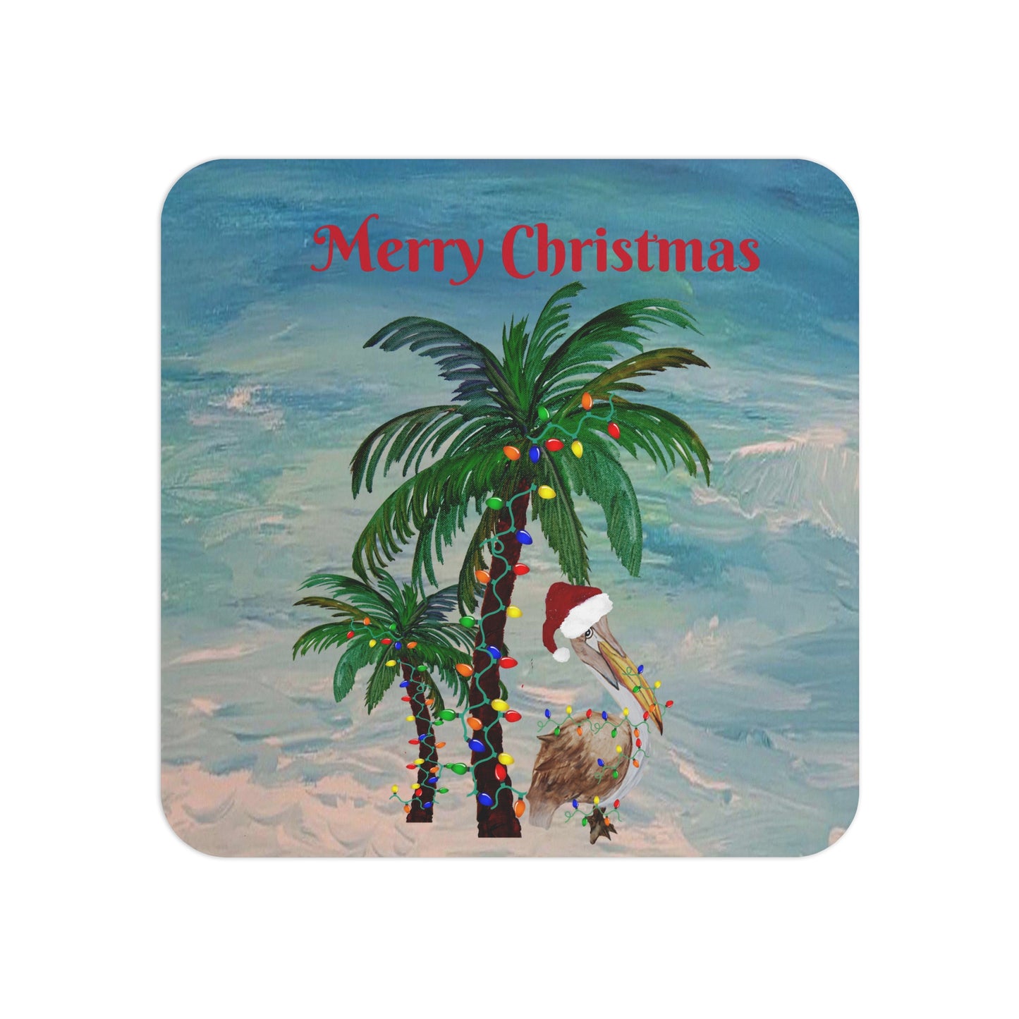 Pelican and palm trees Christmas tropical Holiday party Coasters Set Hardboard (50 or 100 pcs) Size 4 x 4 inches.