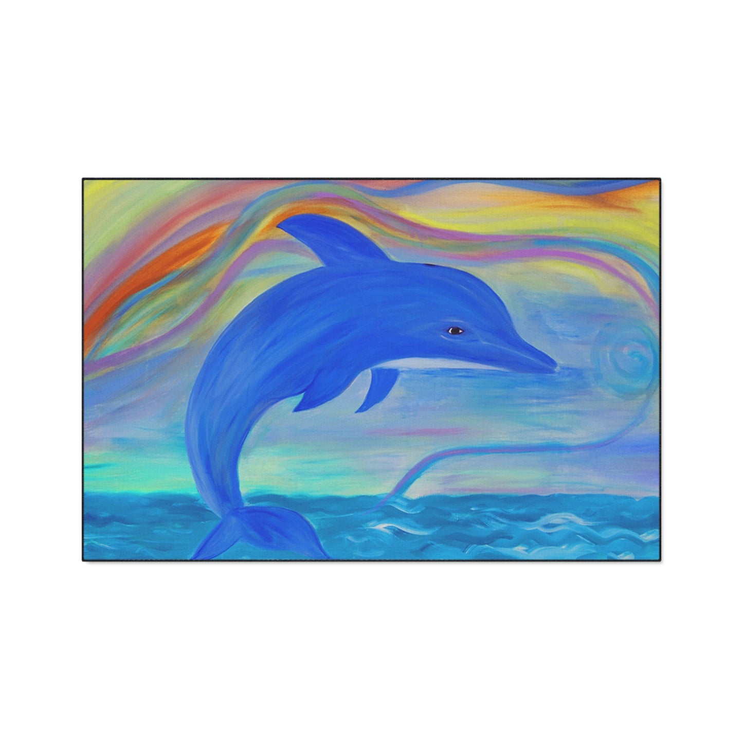 Floor Mat - Blue Dolphin Sealife Beach Coastal Theme with Non-Skid Backing