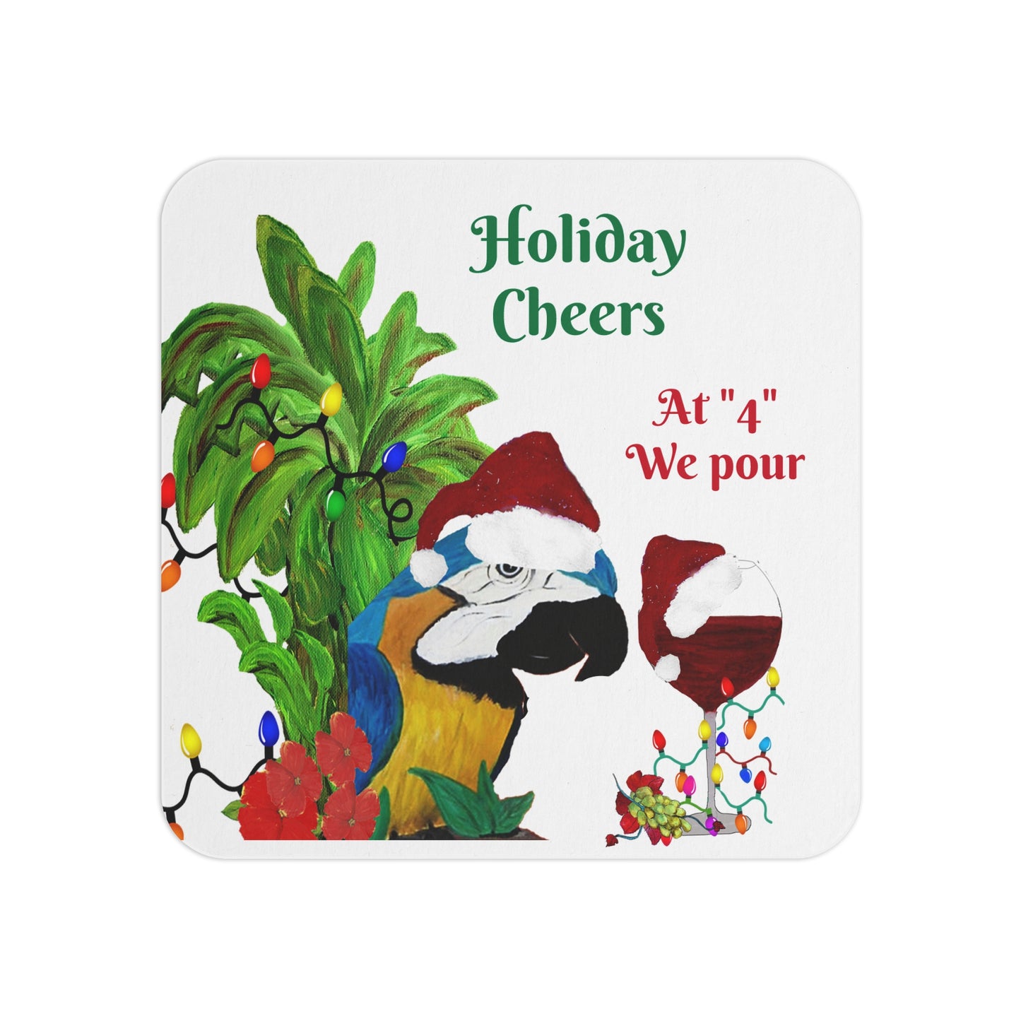 Holiday wine fextive Christmas Coasters Set Parrot Head wine Party Bar Hardboard (50 or 100 pcs) Size 4 x 4 inches.