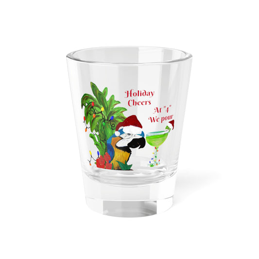 Parrot head Christmas Cheers Holiday shooters farm country home festive party barware cocktails Shot Glass, 1.5oz. Christmas tiki bar shot glasses.