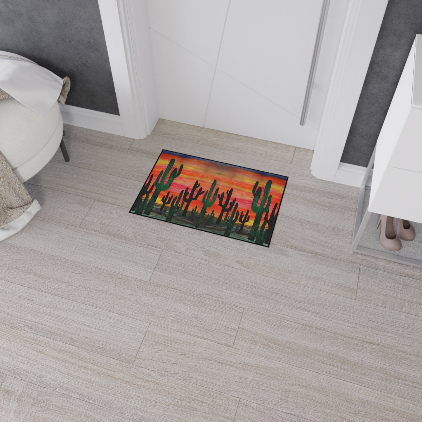 Cactus Sunset Heavy Duty Floor Mat - Rustic Home Decor, Indoor Rug, Kitchen Mat, Outdoor Entryway Mat, Southwest Style
