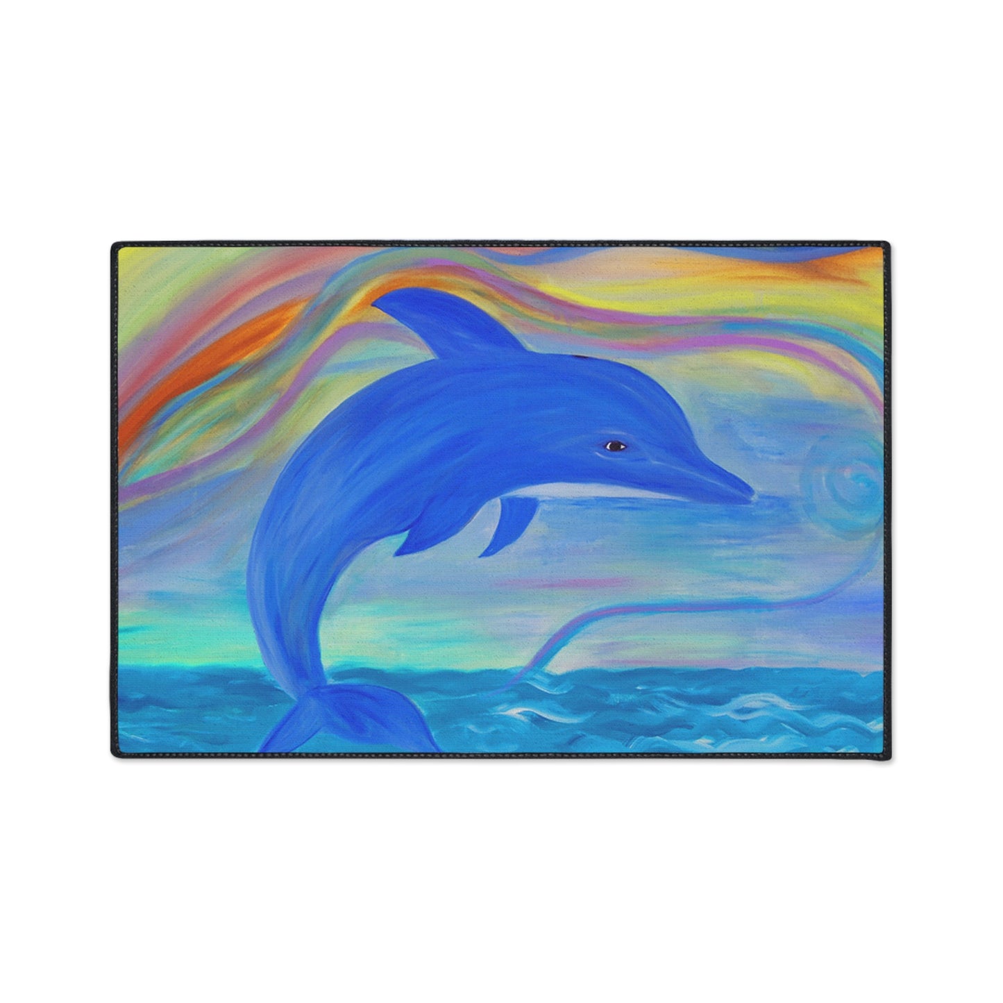 Floor Mat - Blue Dolphin Sealife Beach Coastal Theme with Non-Skid Backing