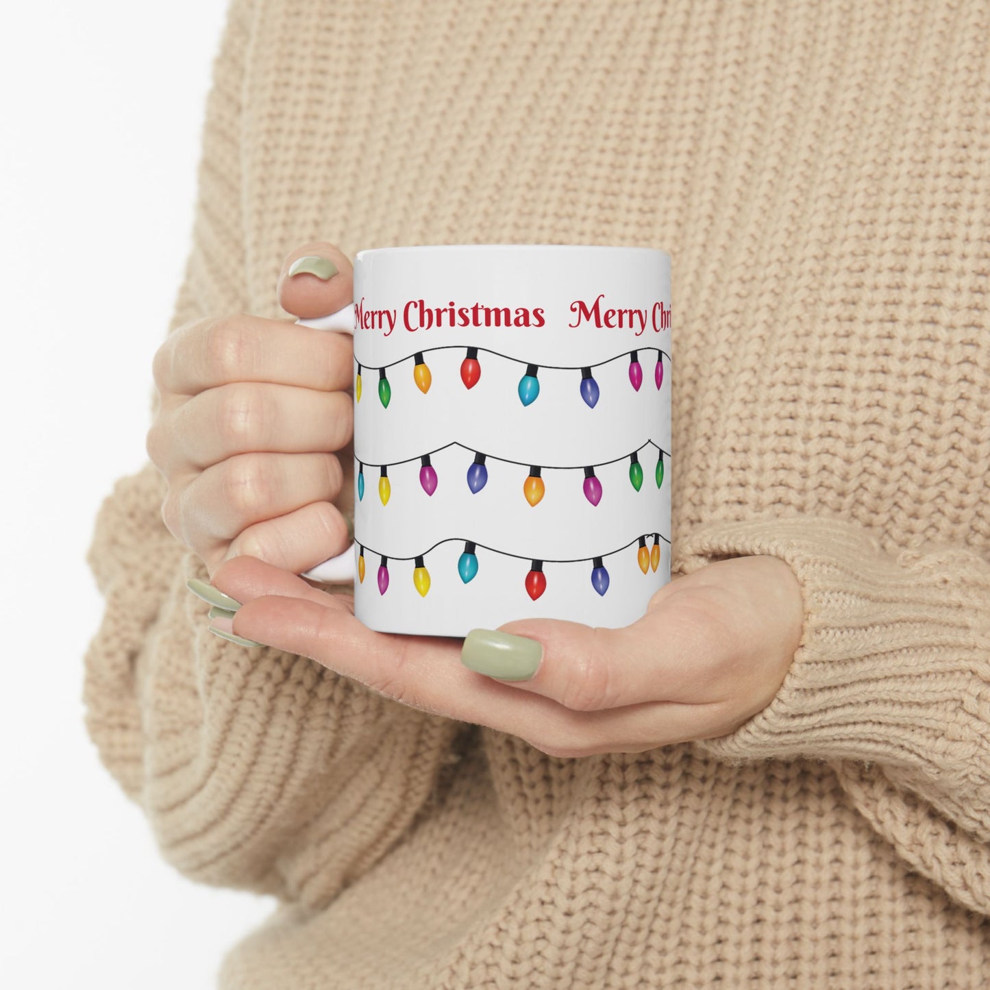 Holiday lights Christmas Ceramic Mug (11oz, 15oz) - Festive Holiday Coffee Cup - Great Christmas Gift