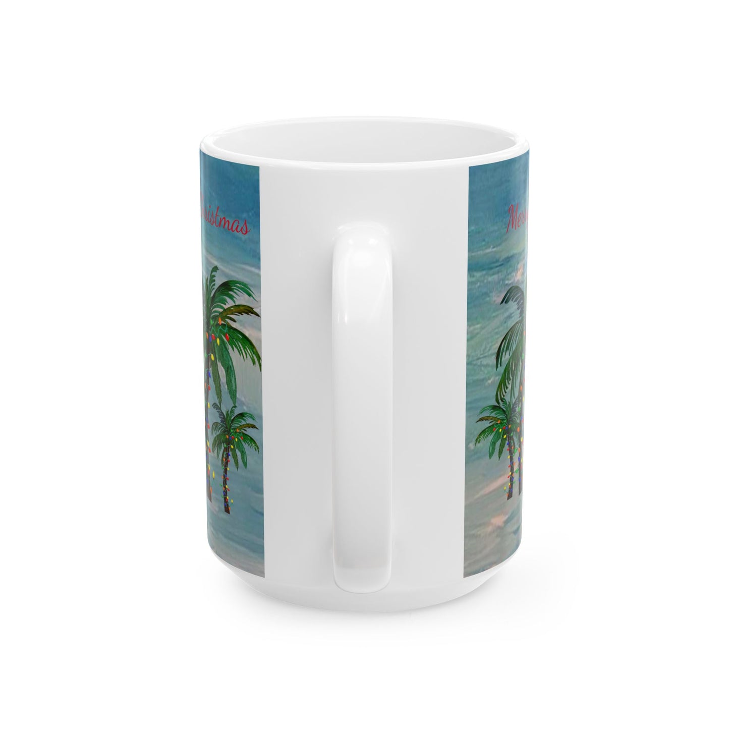 Christmas Palm Trees Ceramic Mug (11oz, 15oz) - Coastal Holiday Coffee Cup - Great Christmas Gift