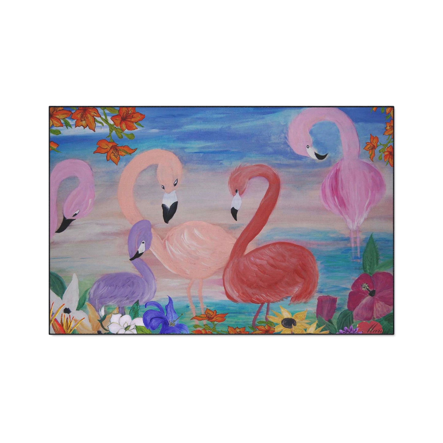 Copy of Floor Mat - Flamingo Garden Coastal Beach Tropical Home Rug with Non-Skid Backing