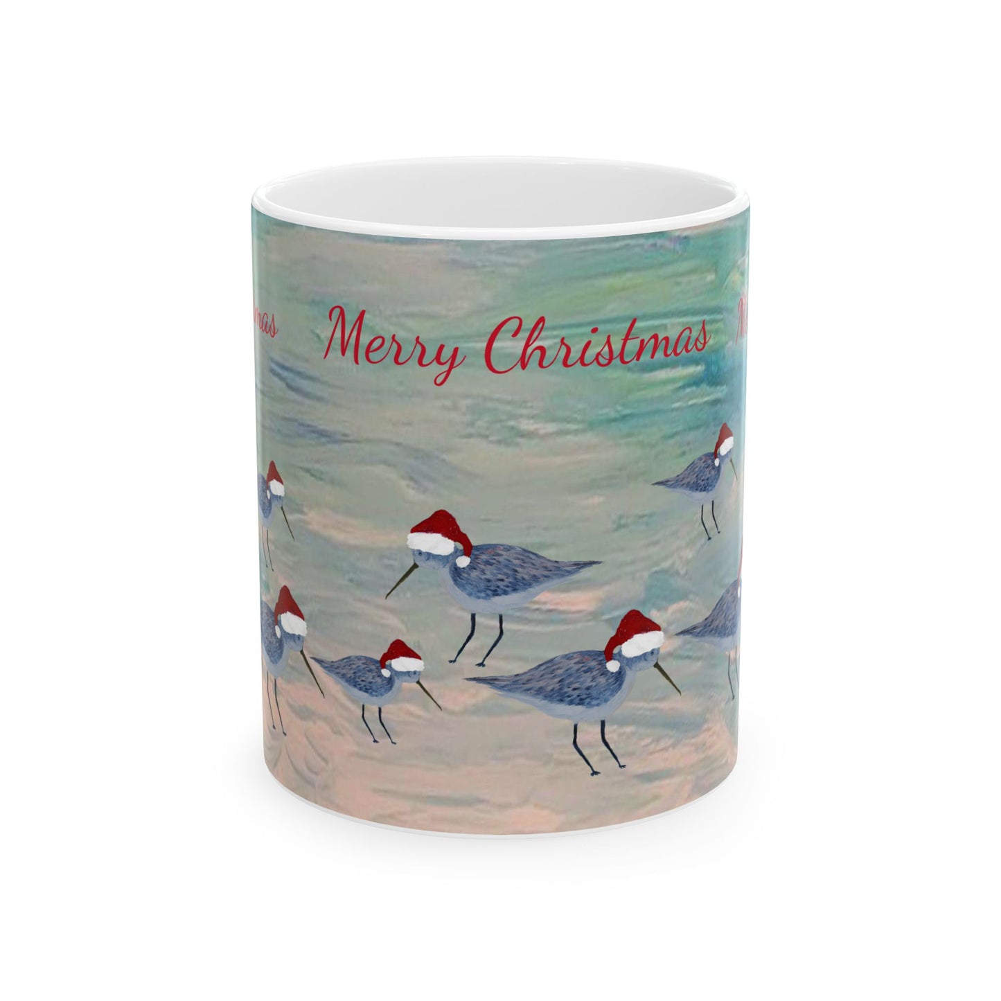 Sandpipers Christmas on clearwater beach  Ceramic Mug (11oz, 15oz) - Coastal Holiday Coffee Cup - Great Christmas Gift