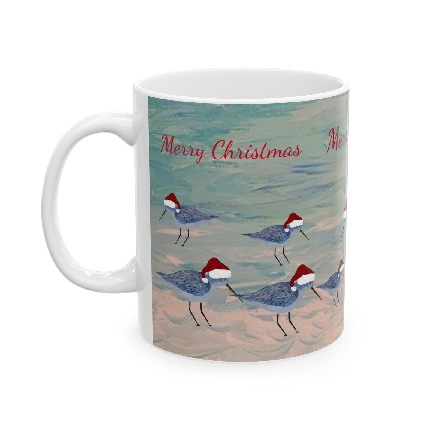 Sandpipers Christmas on clearwater beach  Ceramic Mug (11oz, 15oz) - Coastal Holiday Coffee Cup - Great Christmas Gift