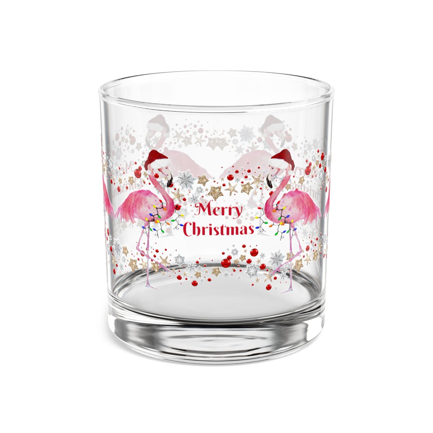 Flamingos Christmas coastal tropical Holiday party Rocks Glass, 10oz