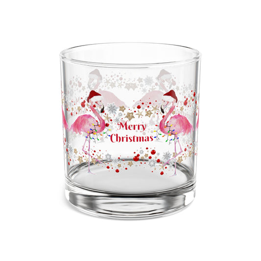 Flamingos Christmas coastal tropical Holiday party Rocks Glass, 10oz