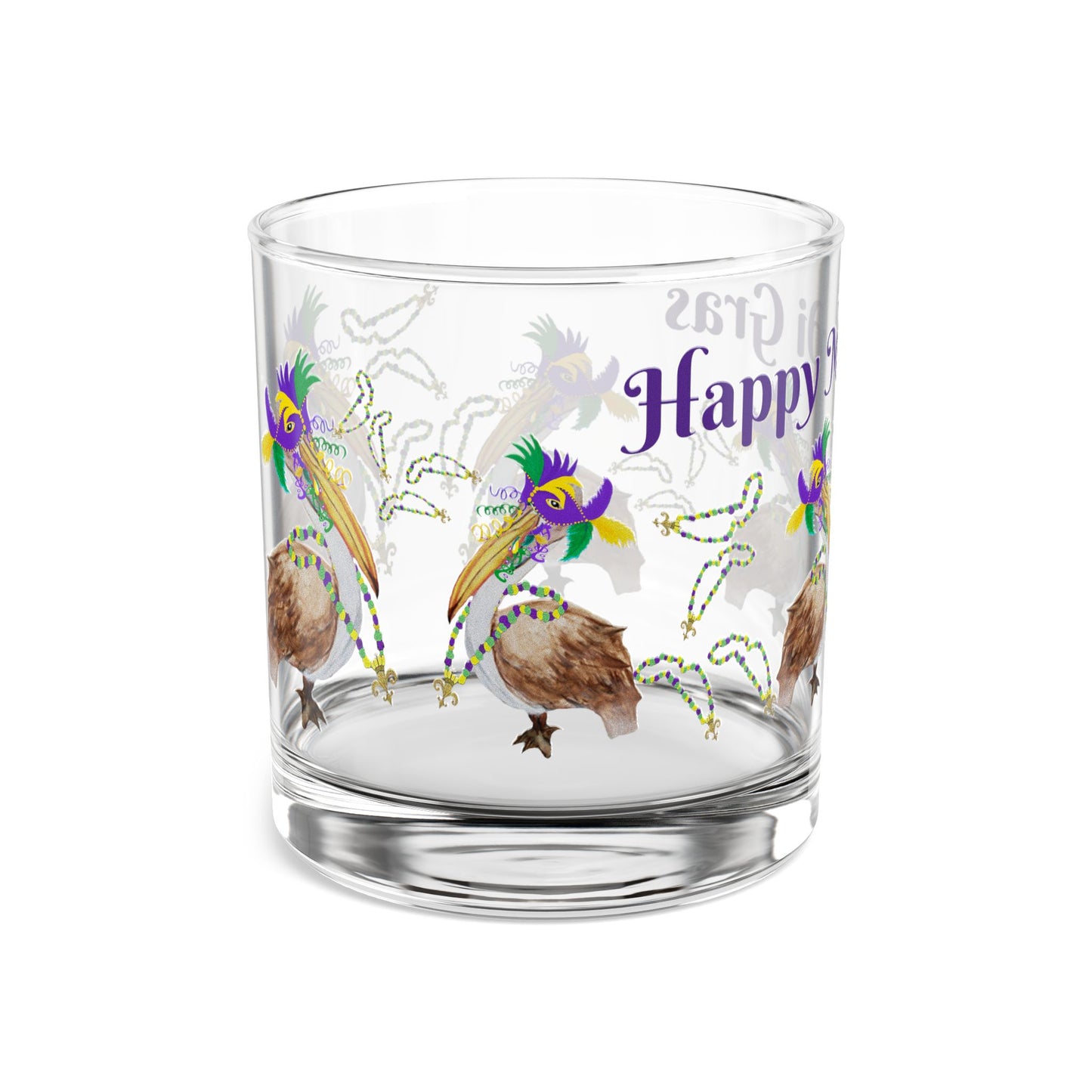 Mardi Gras Pelicans and beads party barware party cocktail Rocks Glass, 10oz