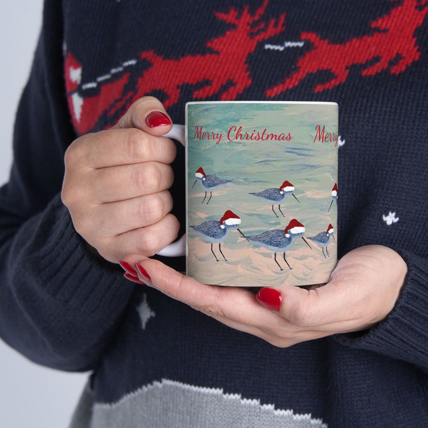 Sandpipers Christmas on clearwater beach  Ceramic Mug (11oz, 15oz) - Coastal Holiday Coffee Cup - Great Christmas Gift