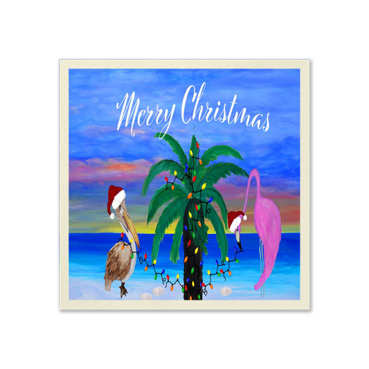 Christmas Santa  Flamingo And Pelican Holiday Party Paper Napkins.