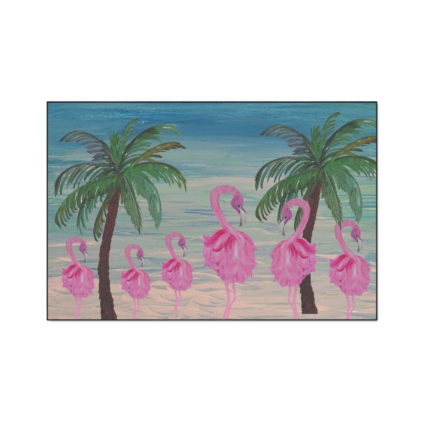 Floor Mat - Flamingo and Palm Trees Coastal Beach Tropical Home Rug with Non-Skid Backing