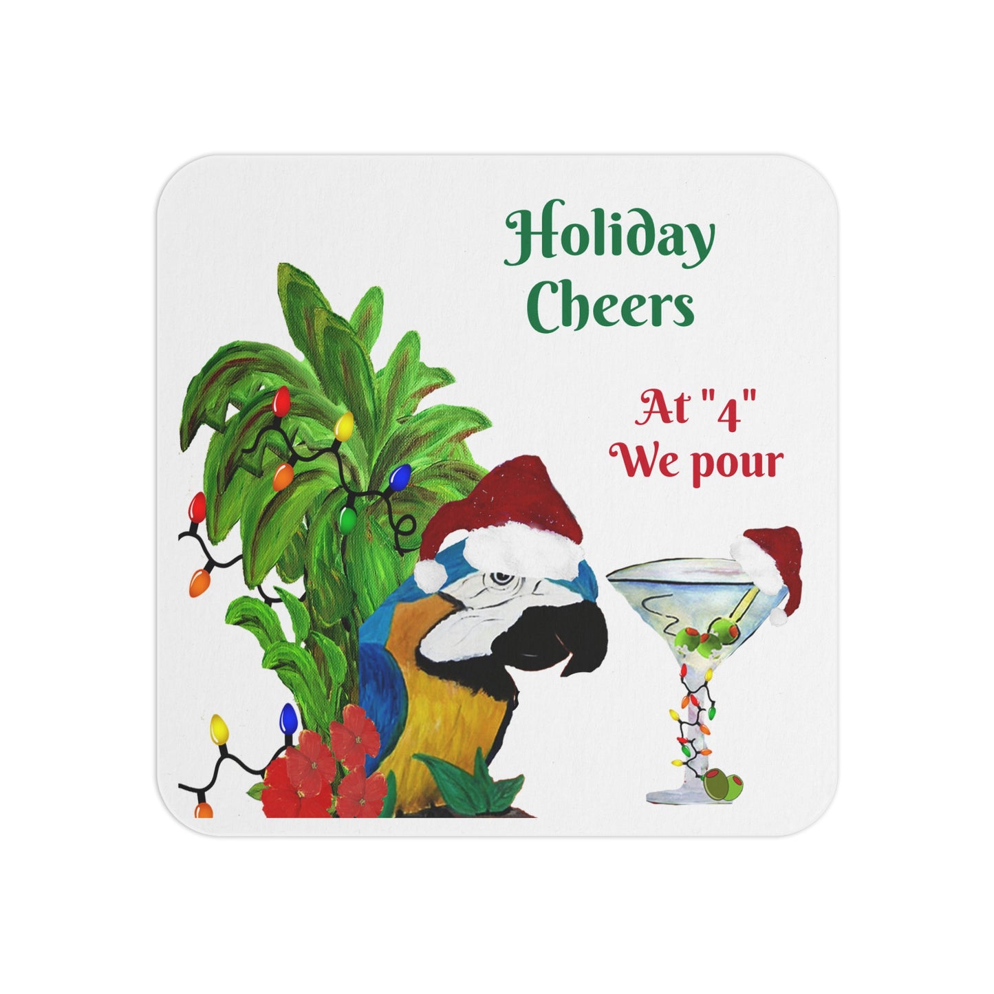 Martini Christmas Coasters Set Parrot Head Holiday Martini Party Bar Hardboard (50 or 100 pcs) Size 4 x 4 inches.