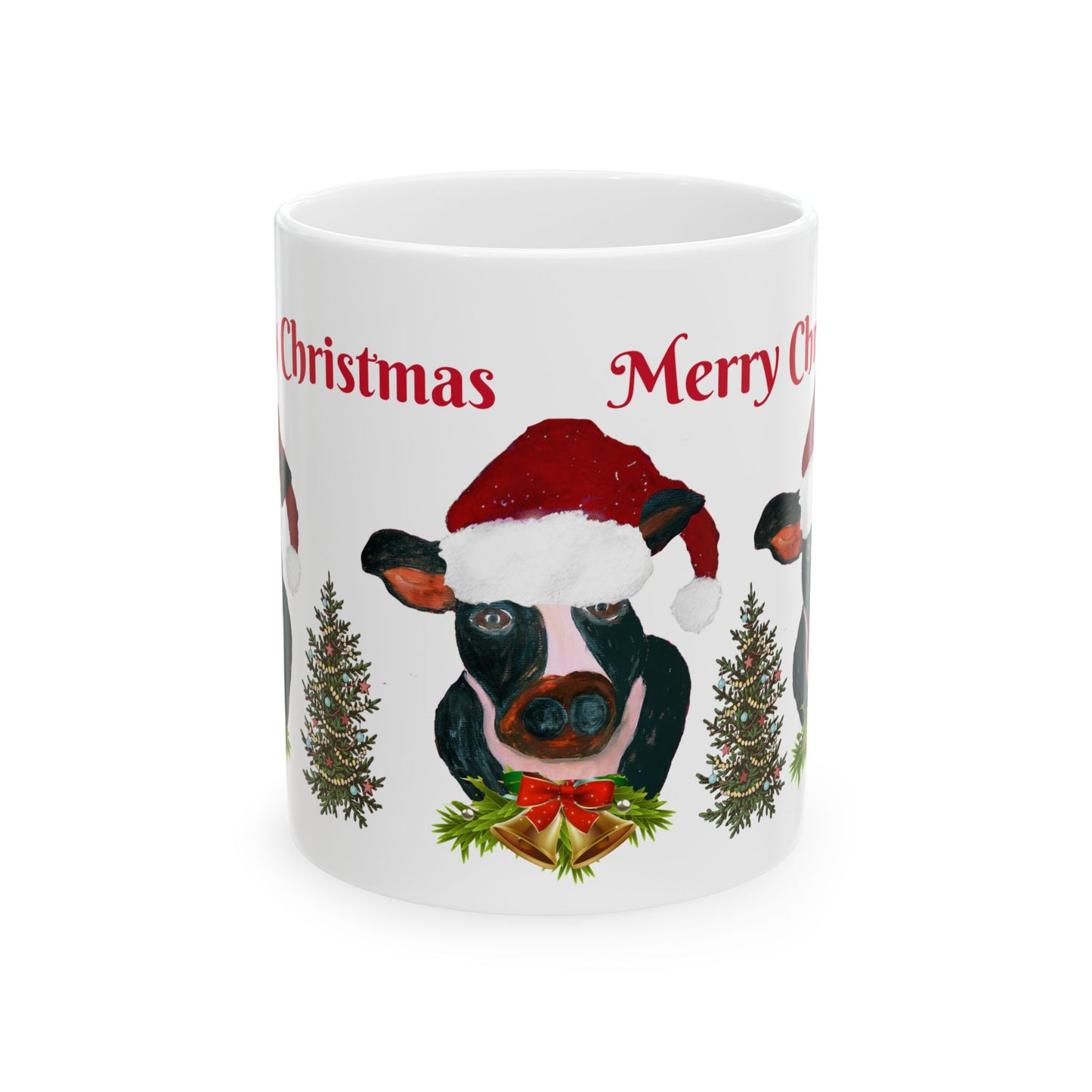 Country home Santa cow Holiday Christmas Ceramic Mug (11oz, 15oz) - Holiday Coffee Cup - Great Christmas Gift. Farm house gift.