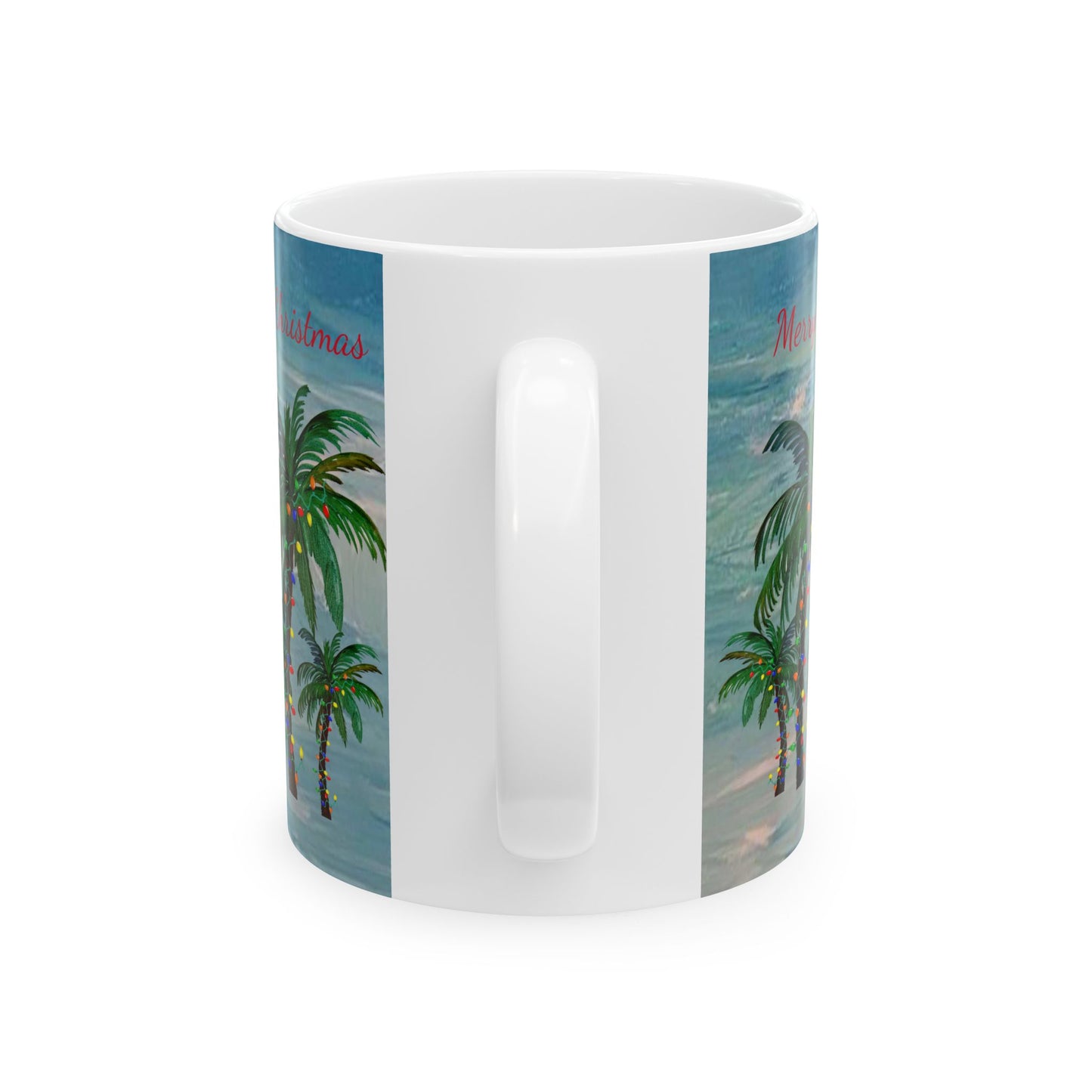 Christmas Palm Trees Ceramic Mug (11oz, 15oz) - Coastal Holiday Coffee Cup - Great Christmas Gift