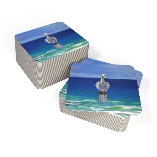 Pelican Coastal Table Coasters Ocean Vibes, Perfect for Home Decor, Gifts, Parties, or Beach Lovers - Sets of 50 or 100 pcs