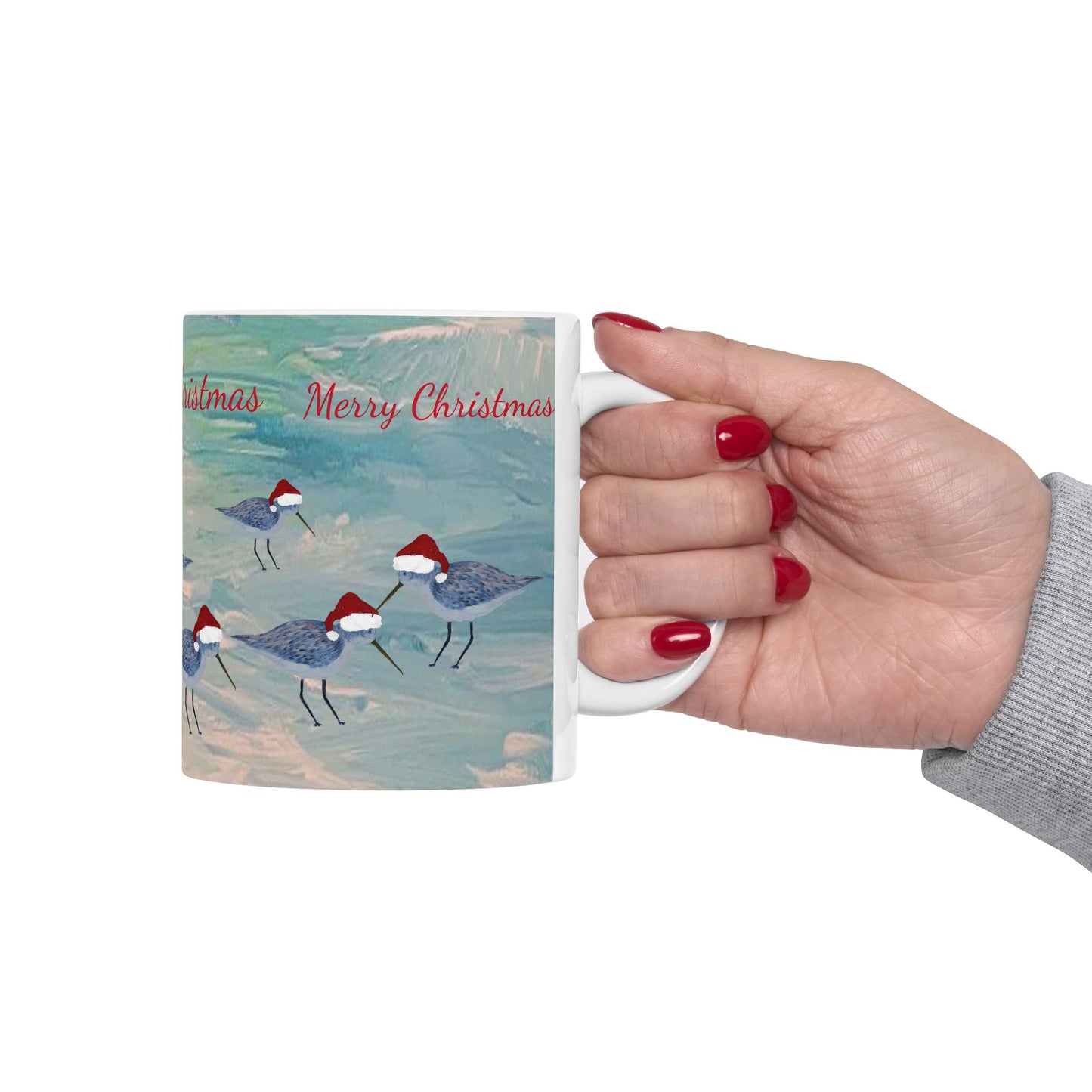 Sandpipers Christmas on clearwater beach  Ceramic Mug (11oz, 15oz) - Coastal Holiday Coffee Cup - Great Christmas Gift