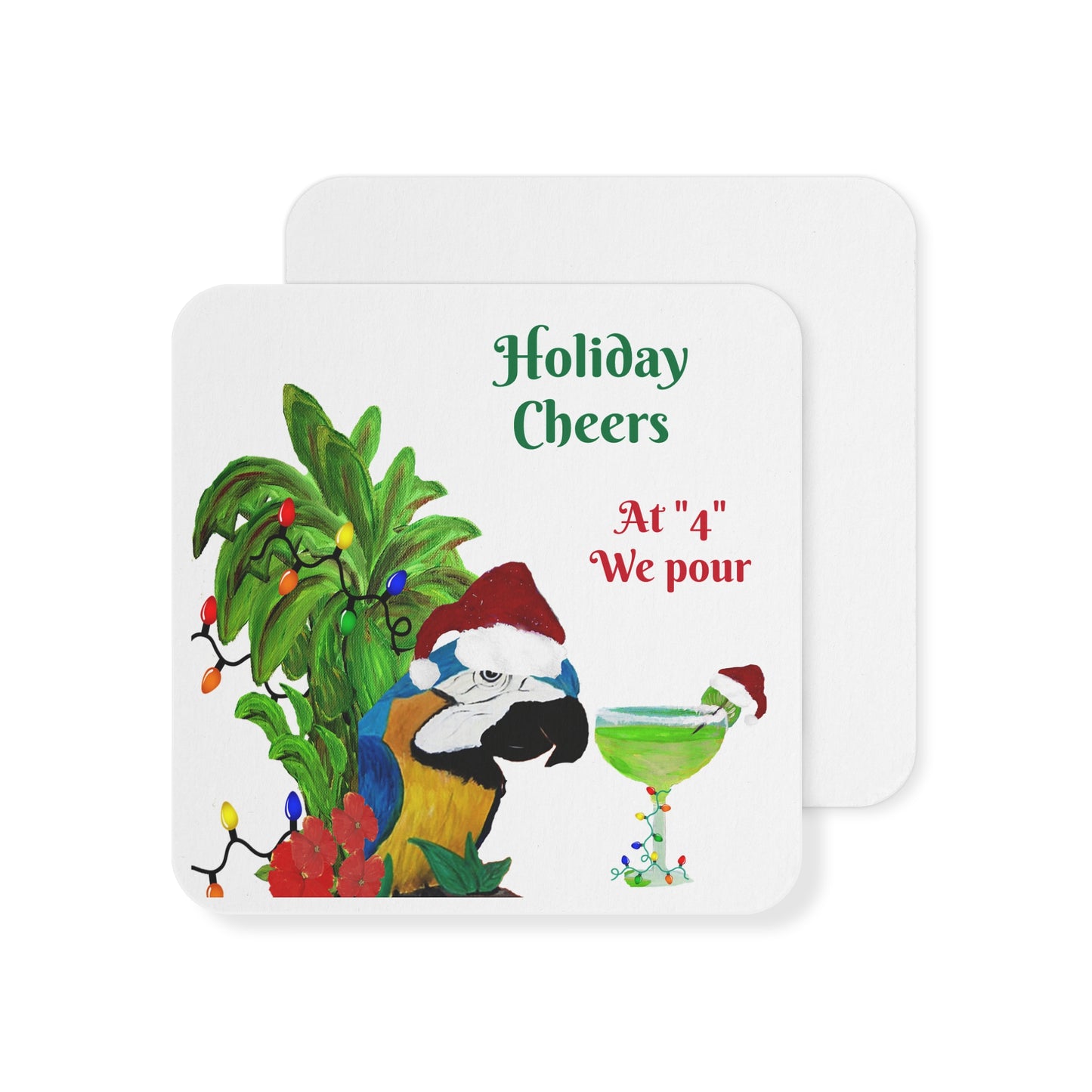 Coasters Set Christmas Parrot Head Holiday Margarita Party Bar Hardboard (50 or 100 pcs) Size 4&quot; square