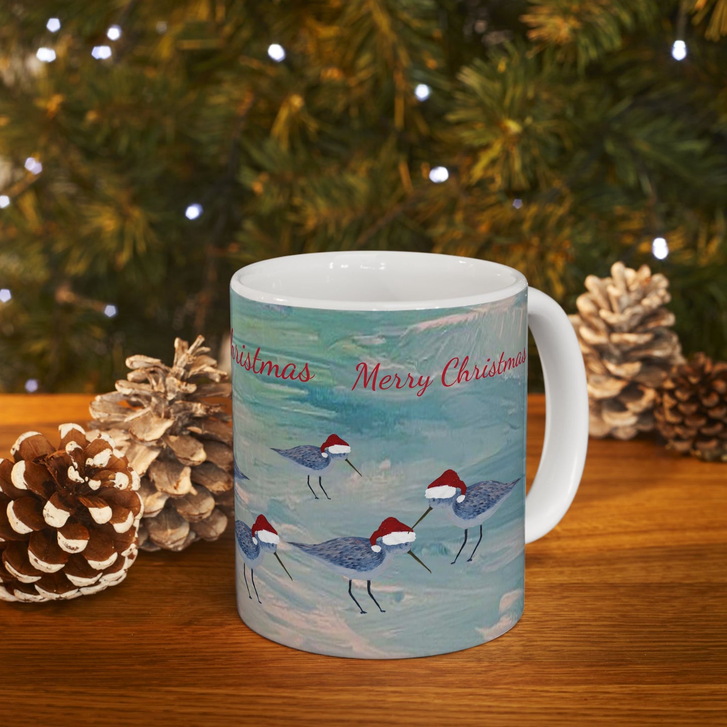 Sandpipers Christmas on clearwater beach  Ceramic Mug (11oz, 15oz) - Coastal Holiday Coffee Cup - Great Christmas Gift