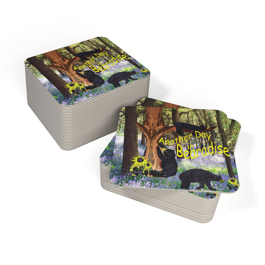 Bearadise Black Bear Nature-Inspired Coasters Set - Perfect for Home & Gifts, Wildlife Decor, Table Protection, Eco-Friendly, Party Favors