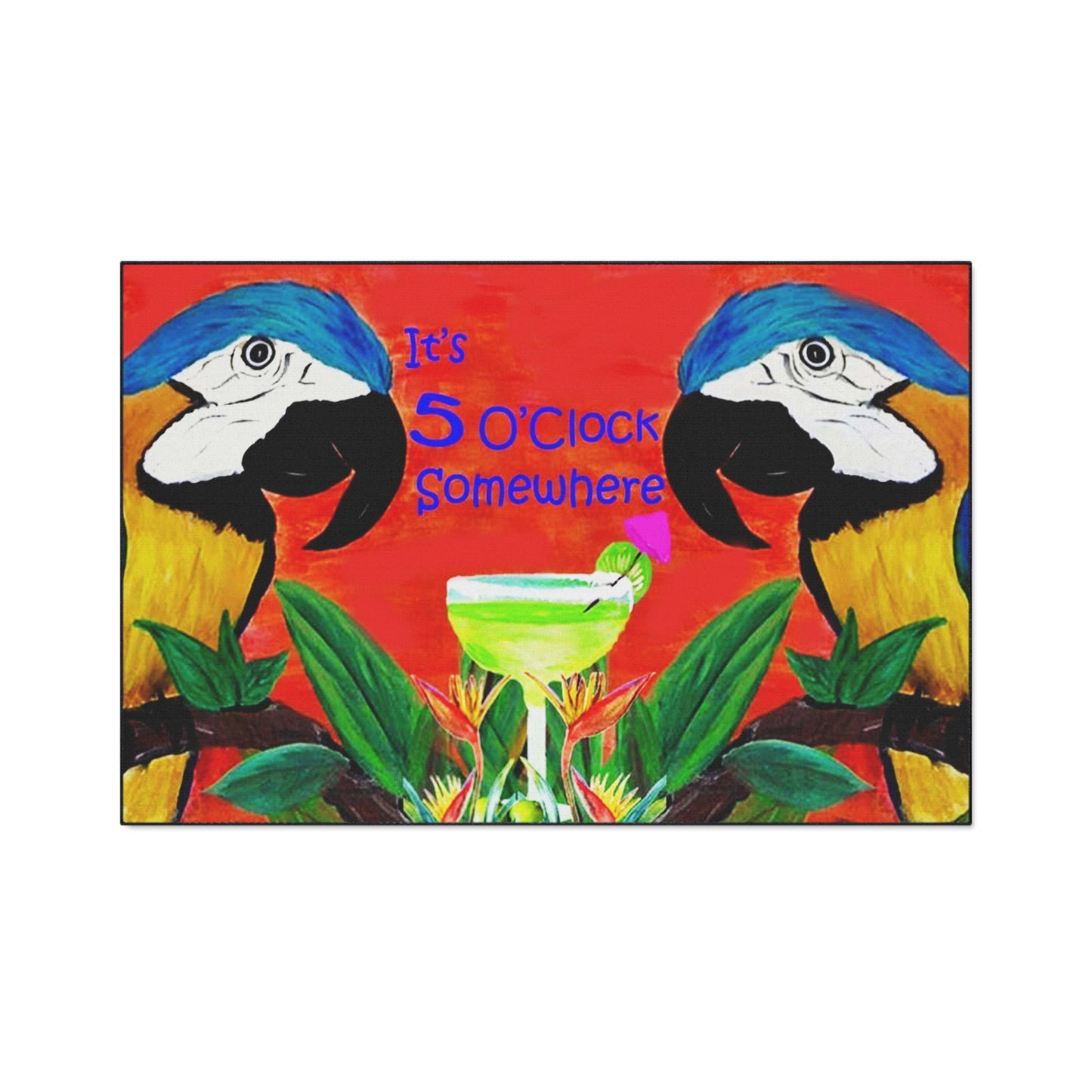 Floor Mat - Parrot Head Tiki Beach Bar Margarita Tropical Theme Coastal Door Mat with Non-Skid Backing, 5 Sizes Available