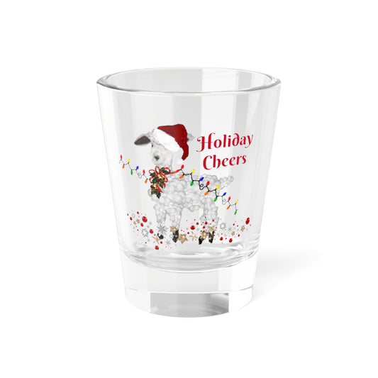 Sheep Christmas Cheers Holiday shooters farm country home festive party barware cocktails Shot Glass, 1.5oz. Christmas bar shot glasses.