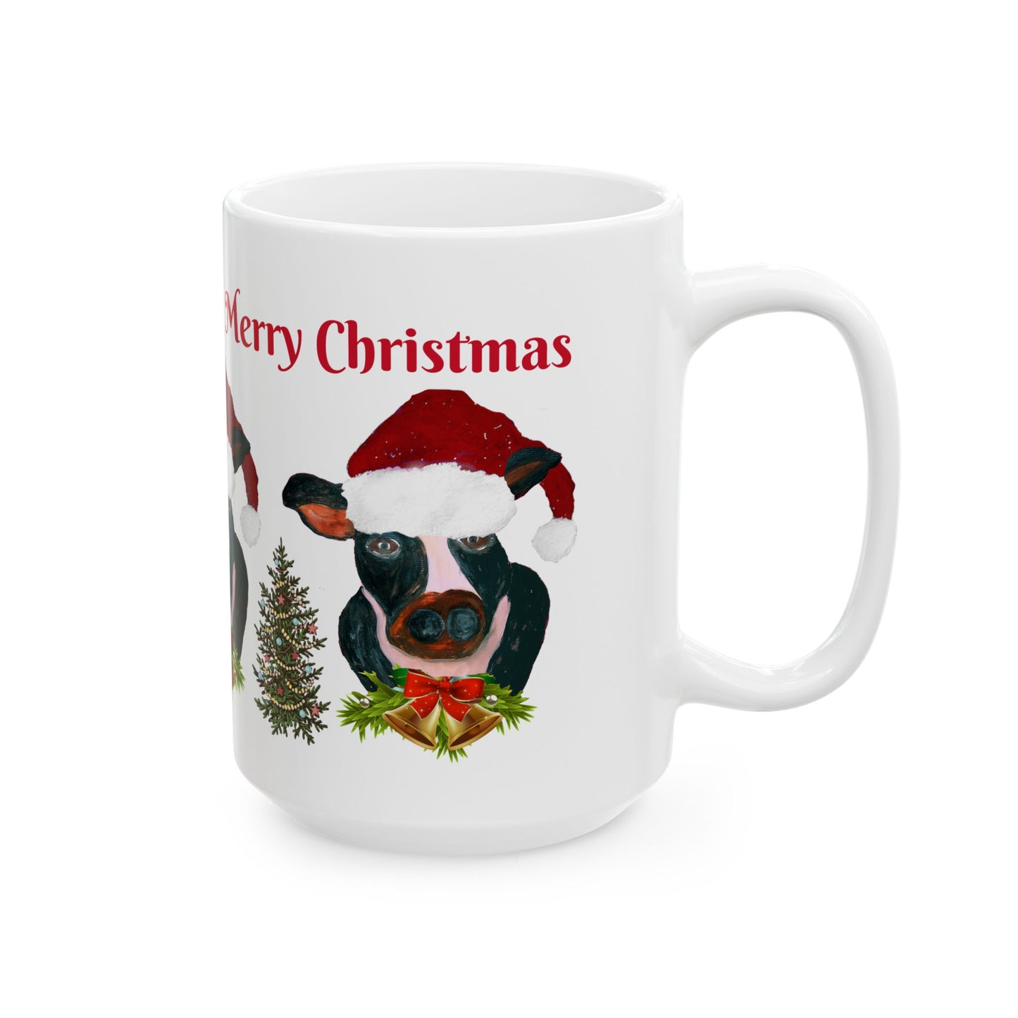 Country home Santa cow Holiday Christmas Ceramic Mug (11oz, 15oz) - Holiday Coffee Cup - Great Christmas Gift. Farm house gift.