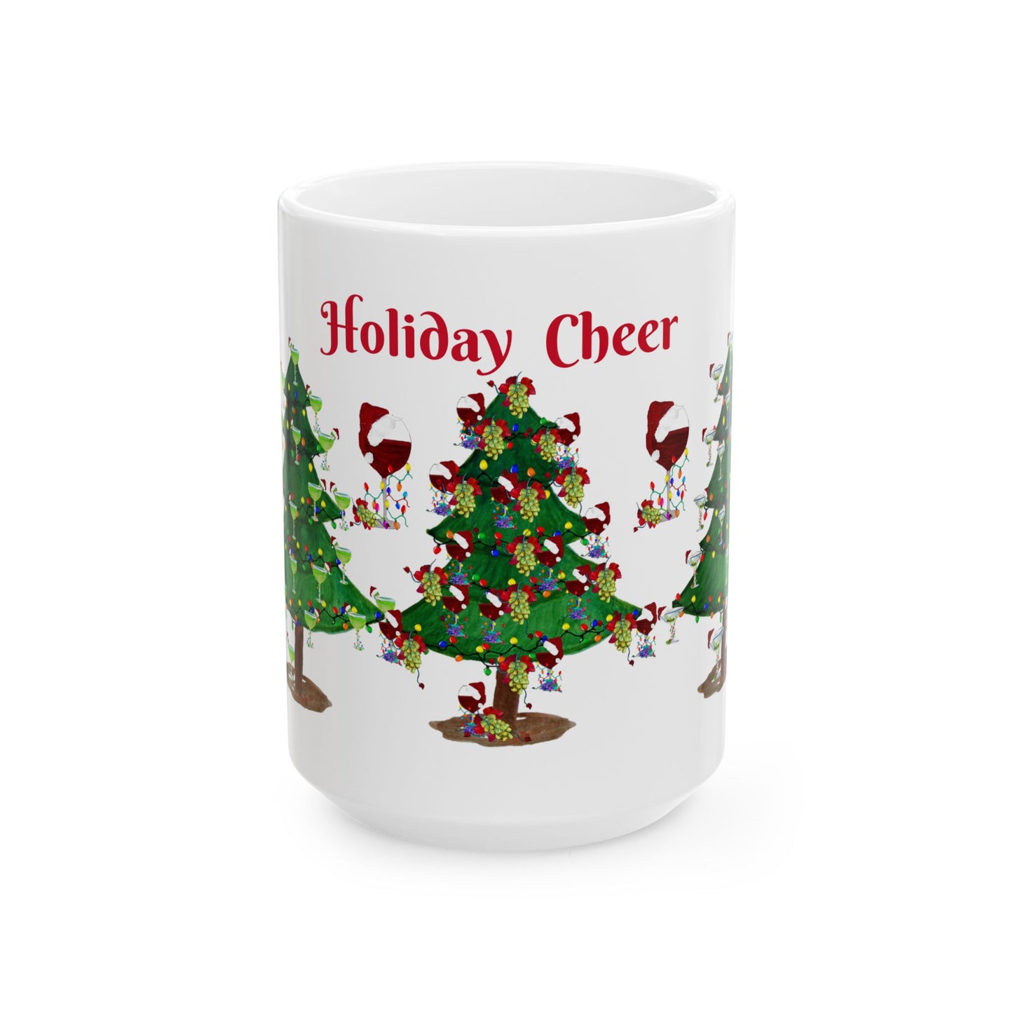 Festive Holiday cocktails of wine, martinis and margaritas decorated on Christmas trees cocktails Ceramic Mug (11oz, 15oz) - Holiday Coffee Cup - Great Christmas Gift