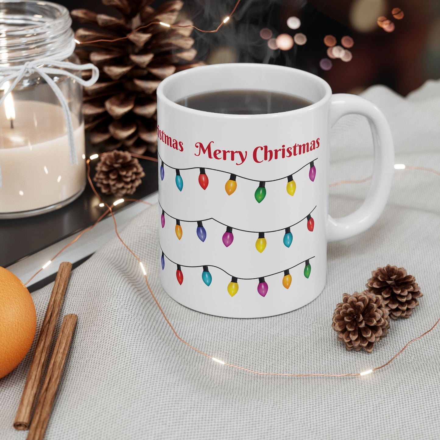 Holiday lights Christmas Ceramic Mug (11oz, 15oz) - Festive Holiday Coffee Cup - Great Christmas Gift