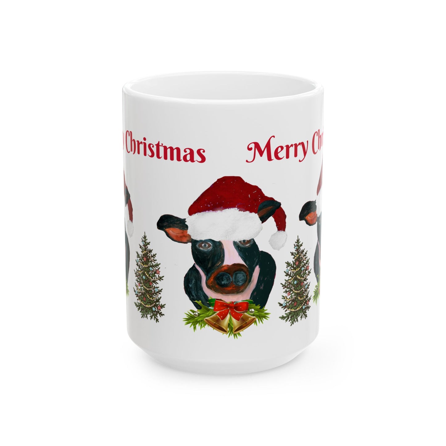 Country home Santa cow Holiday Christmas Ceramic Mug (11oz, 15oz) - Holiday Coffee Cup - Great Christmas Gift. Farm house gift.