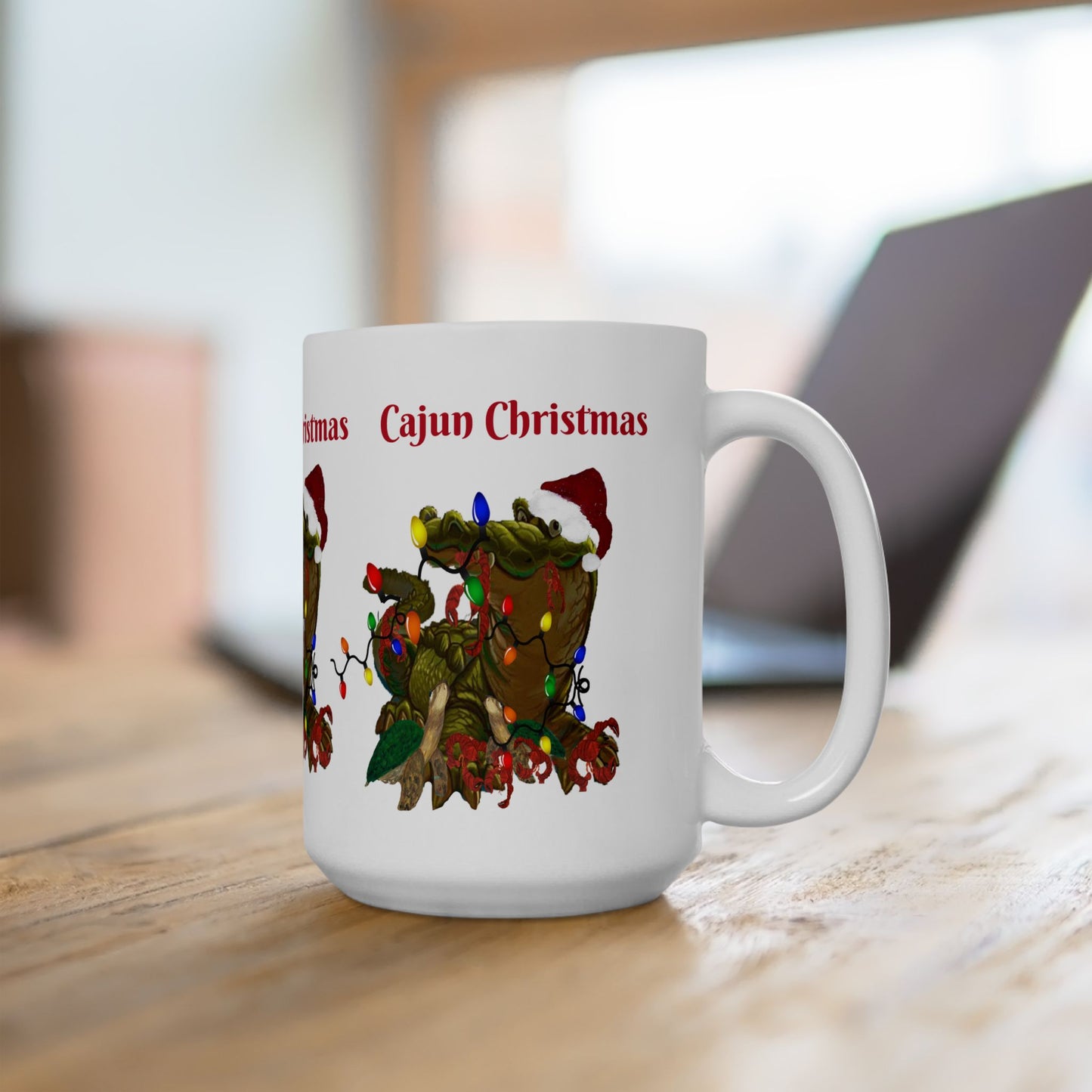 Cajun Christmas on the bayou Santa alligator Ceramic Mug (11oz, 15oz) - Coastal Holiday Coffee Cup - Great Christmas Gift