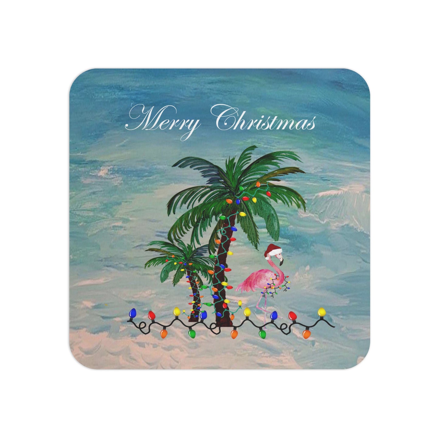 Flamingo and palm trees Christmas tropical Holiday party Coasters Set Hardboard (50 or 100 pcs) Size 4 x 4 inches.