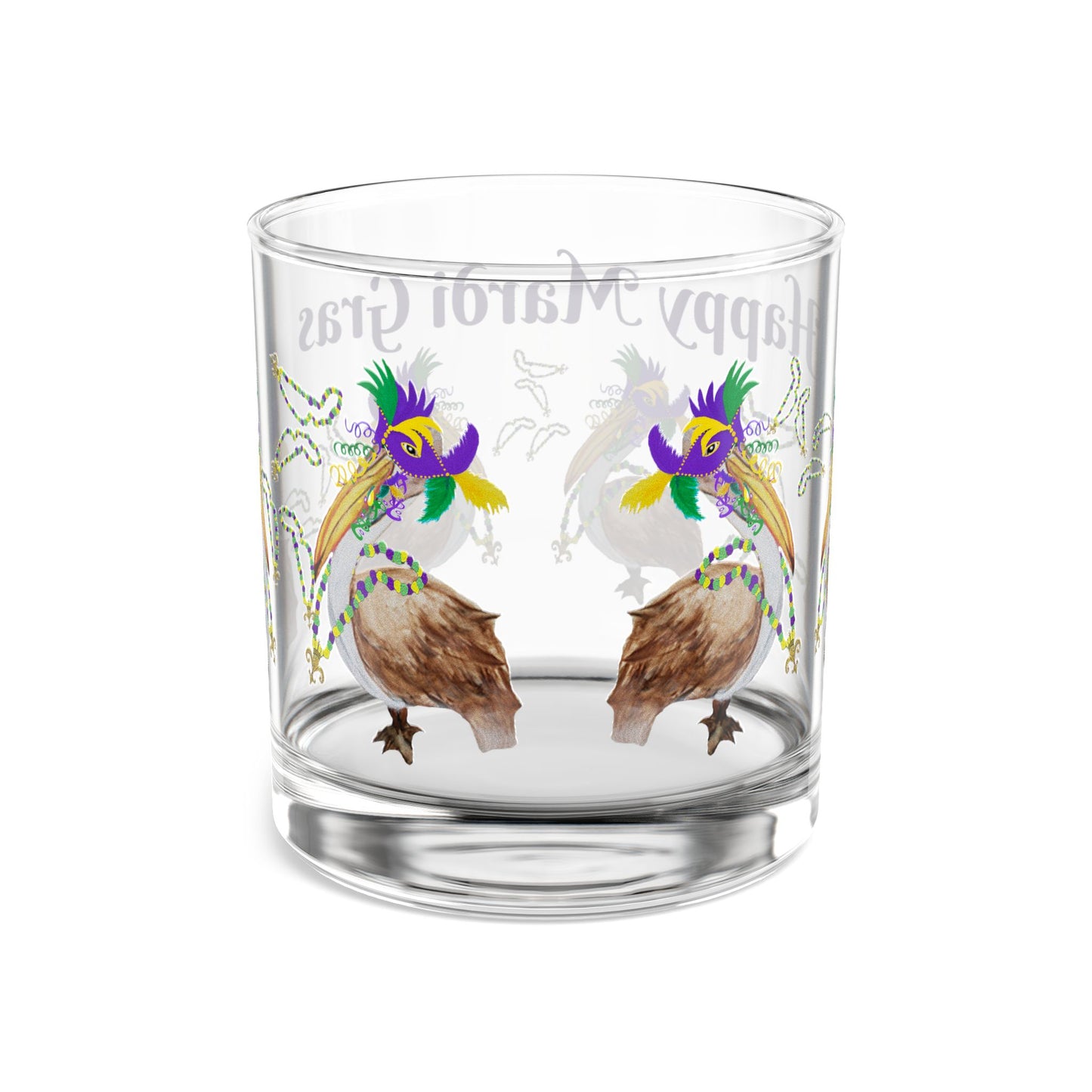 Mardi Gras Pelicans and beads party barware party cocktail Rocks Glass, 10oz