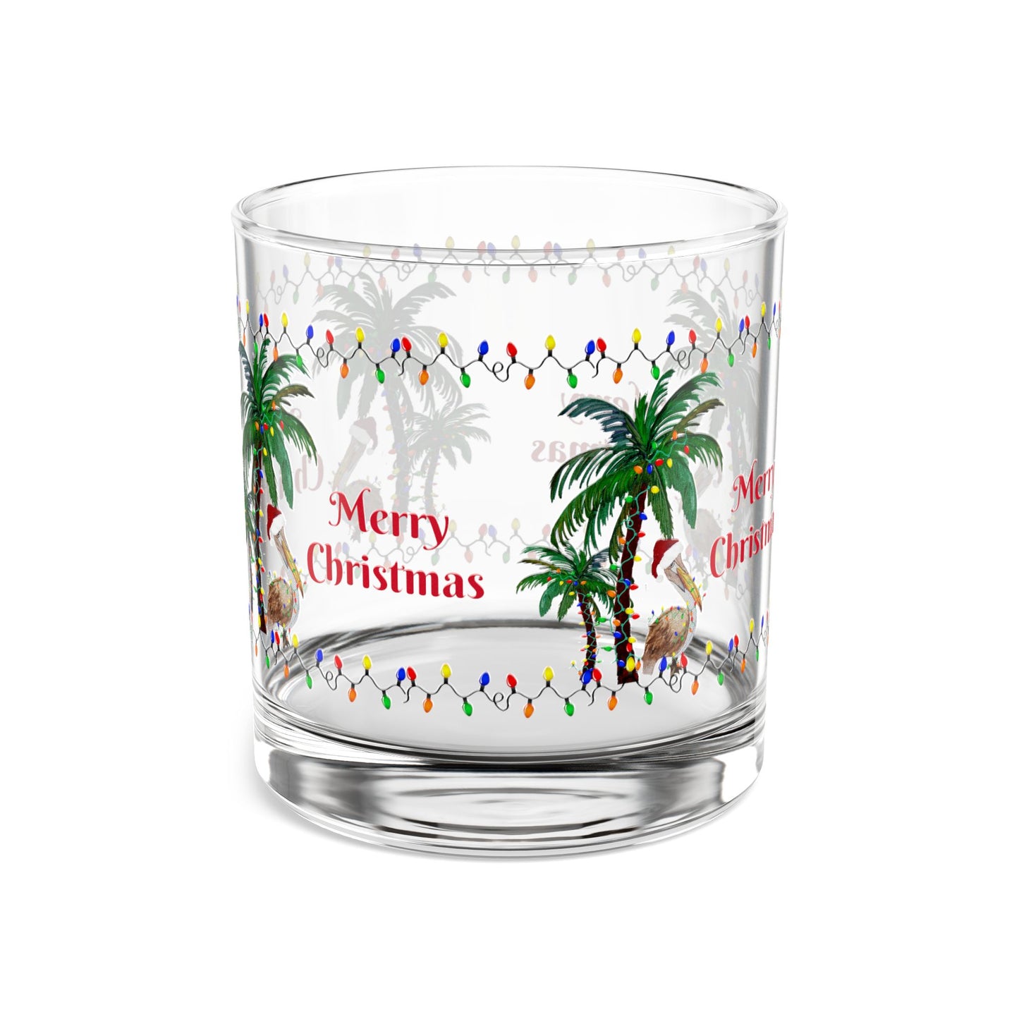 Pelican Christmas and palm trees tropical Holiday party Rocks Glass, 10oz